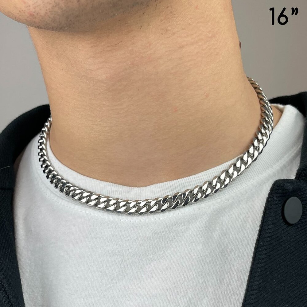 High Polished Cuban Link Chain Necklace 8mm 16in